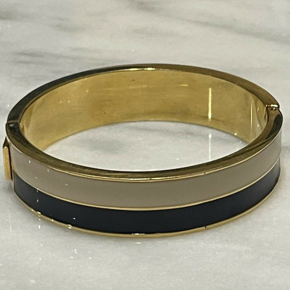 j crew enamel Wide bangle bracelet  blue off white gold tone nautical Striped - Picture 6 of 8